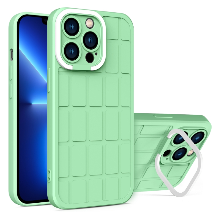 

Cube Lens Holder TPU + PC Phone Case For iPhone 13 Pro(Green)
