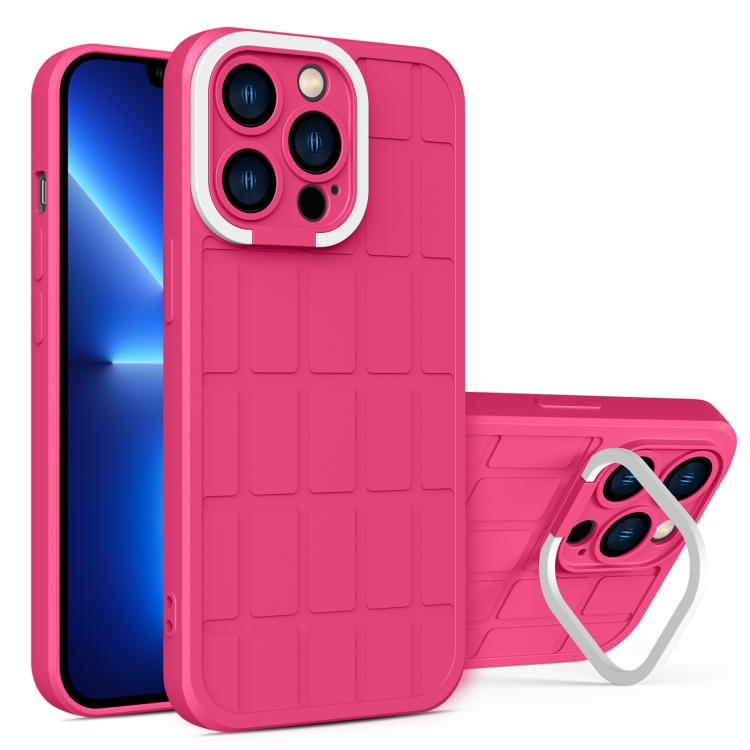 

For iPhone 13 Pro Max Cube Lens Holder TPU + PC Phone Case (Rose Red)