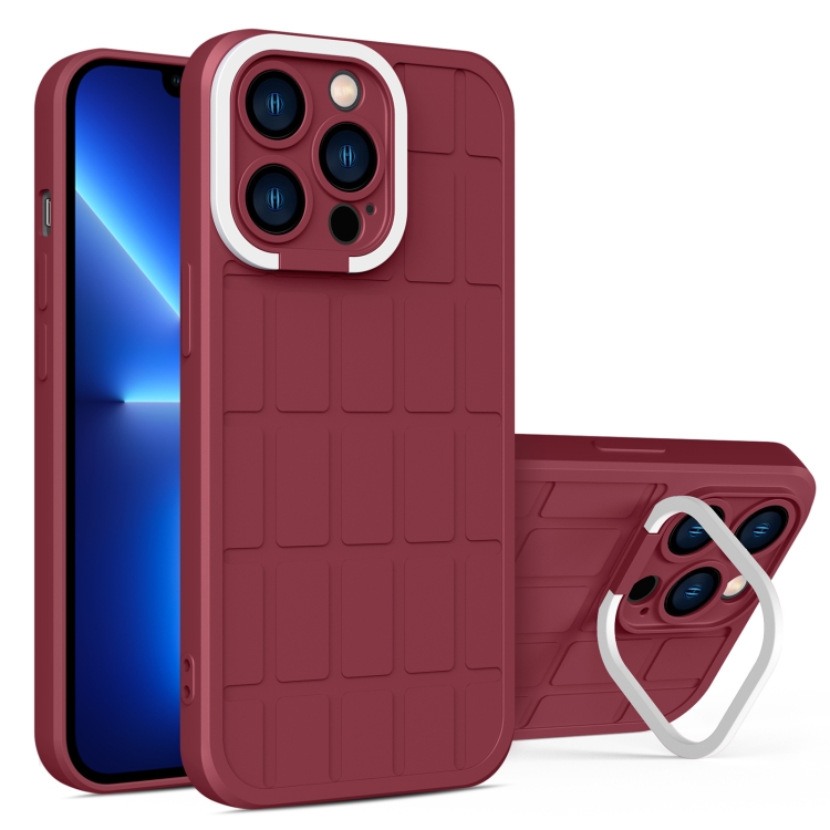 

Cube Lens Holder TPU + PC Phone Case For iPhone 12 Pro Max(Wine Red)
