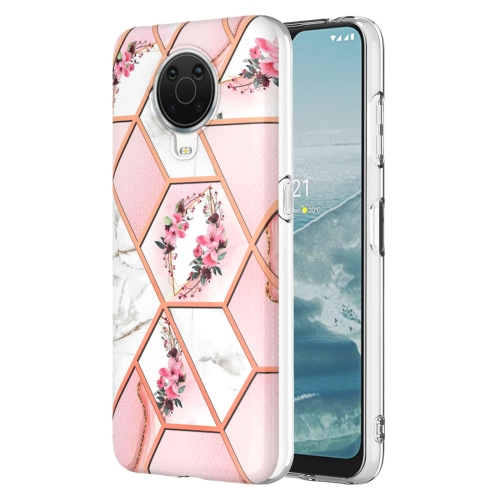 

For Nokia G10 / G20 Electroplating Splicing Marble Flower Pattern TPU Shockproof Phone Case(Pink Flower)