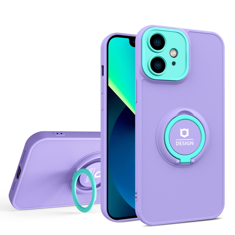 

Eagle Eye Ring Holder Phone Case For iPhone 12(Purple + Light Green)