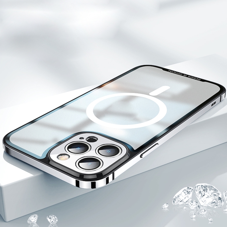 

AG Frosted PC Backplane + Stainless Steel Frame MagSafe Phone Case For iPhone 13 Pro(Silver)