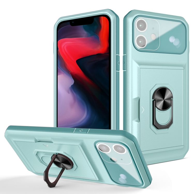 

Card Ring Holder PC + TPU Phone Case For iPhone 12(Light Green)