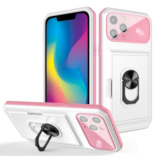 

Card Ring Holder PC + TPU Phone Case For iPhone 12 Pro(White+Pink)