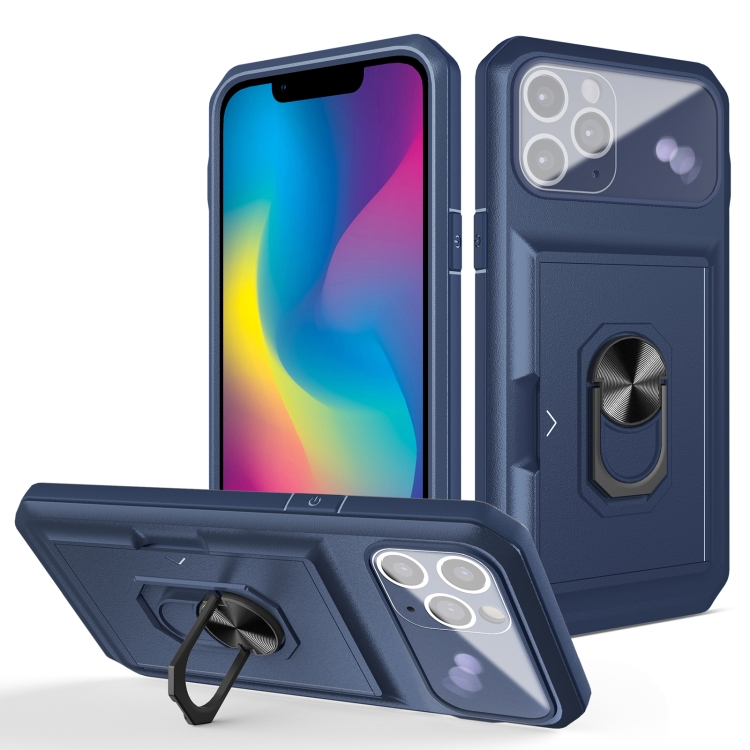 

Card Ring Holder PC + TPU Phone Case For iPhone 12 Pro(Blue)