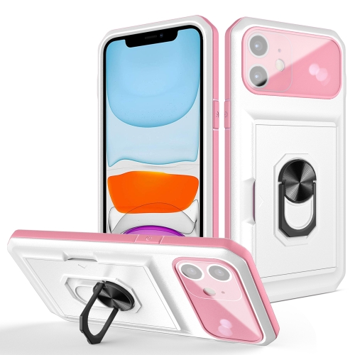 

For iPhone 11 Card Ring Holder PC + TPU Phone Case (White+Pink)