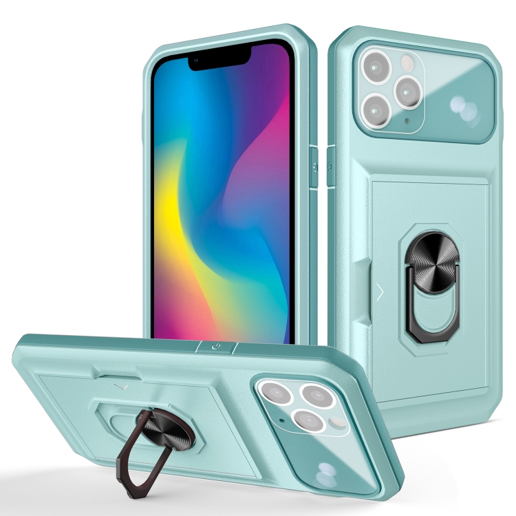 

Card Ring Holder PC + TPU Phone Case For iPhone 11 Pro(Light Green)