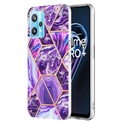 

For OPPO Realme 9 Pro 5G Electroplating IMD Splicing Marble TPU Phone Case(Dark Purple)