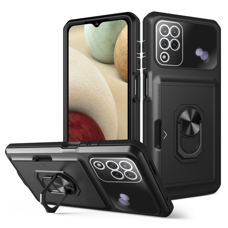 

For Samsung Galaxy A12 5G Card Ring Holder PC + TPU Phone Case(Black)