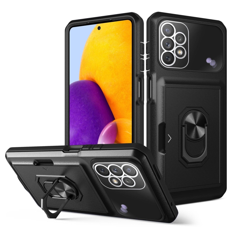 

For Samsung Galaxy A32 5G Card Ring Holder PC + TPU Phone Case(Black)