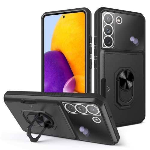 

For Samsung Galaxy S22 5G Card Ring Holder PC + TPU Phone Case(Black)