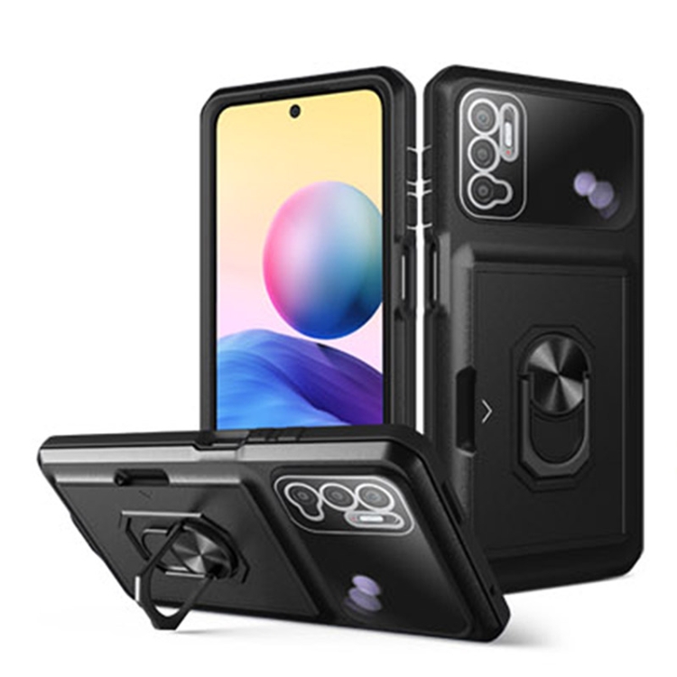 

For Xiaomi Redmi Note 10 5G Card Ring Holder PC + TPU Phone Case(Black)