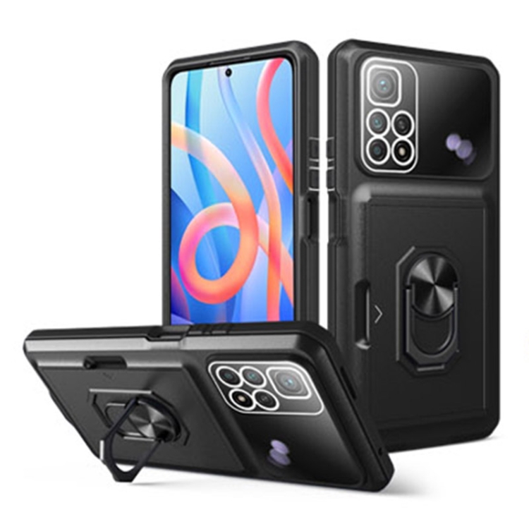 

For Xiaomi Redmi Note 11 Pro Card Ring Holder PC + TPU Phone Case(Black)