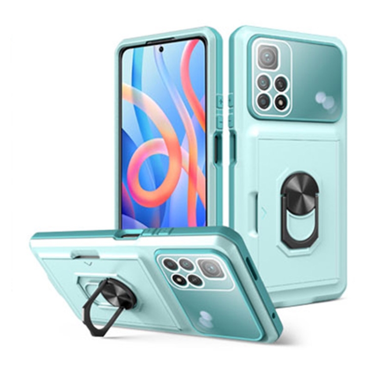 

For Xiaomi Redmi Note 11 Pro Card Ring Holder PC + TPU Phone Case(Light Green)