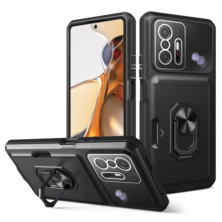 

For Xiaomi Mi 11T / 11T Pro Card Ring Holder PC + TPU Phone Case(Black)