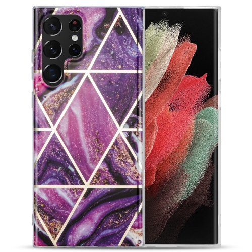 

For Samsung Galaxy S21 Ultra 5G Electroplating IMD Marble TPU Phone Case(Purple)