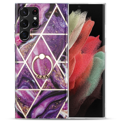 

For Samsung Galaxy A12 / M12 Electroplating IMD Marble TPU Phone Case with Ring(Purple)