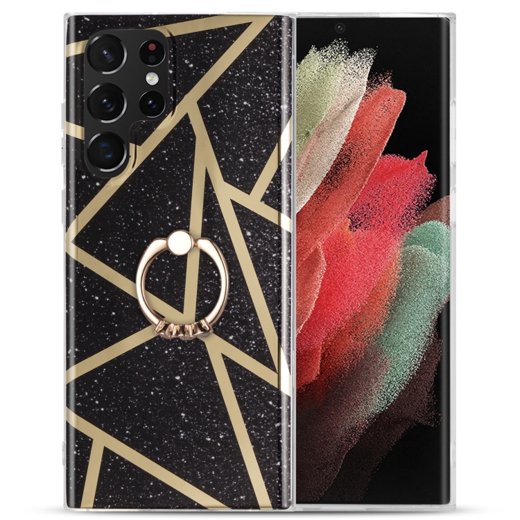 

For Samsung Galaxy A13 Electroplating IMD Marble TPU Phone Case with Ring(Black)
