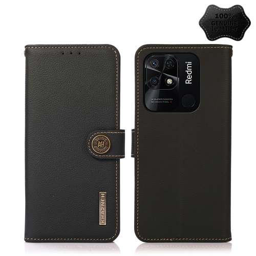 

For Xiaomi Redmi 10C KHAZNEH Custer Genuine Leather RFID Phone Case(Black)