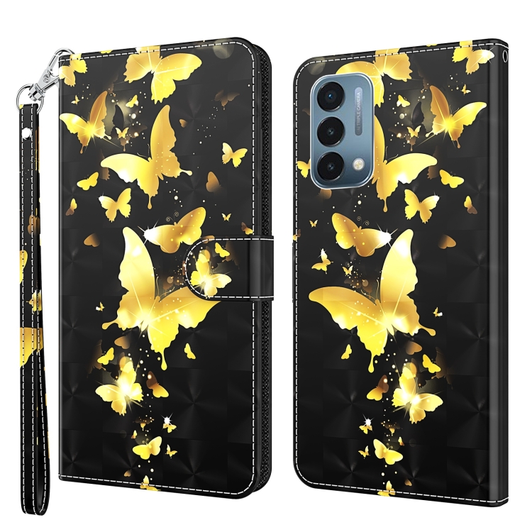 

For OnePlus Nord N200 5G 3D Painting Pattern TPU + PU Leather Phone Case(Gold Butterfly)