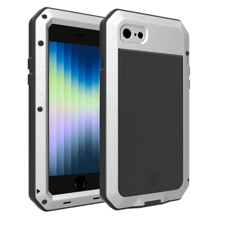 

Triple-proof Silicone Zinc Alloy Case For iPhone SE 2022 / 2020 / 7 / 8(Silver)