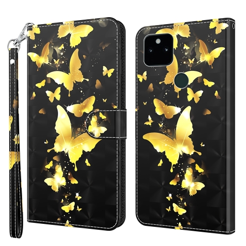 

For Google Pixel 5a 5G 3D Painting Pattern TPU + PU Leather Phone Case(Gold Butterfly)