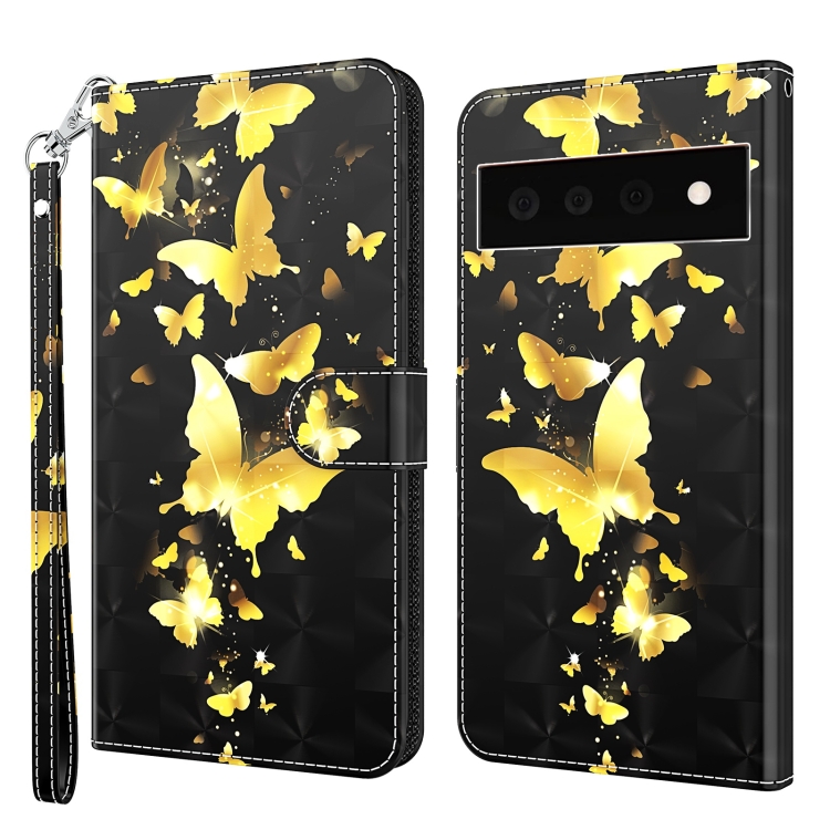 

For Google Pixel 6 Pro 3D Painting Pattern TPU + PU Leather Phone Case(Gold Butterfly)