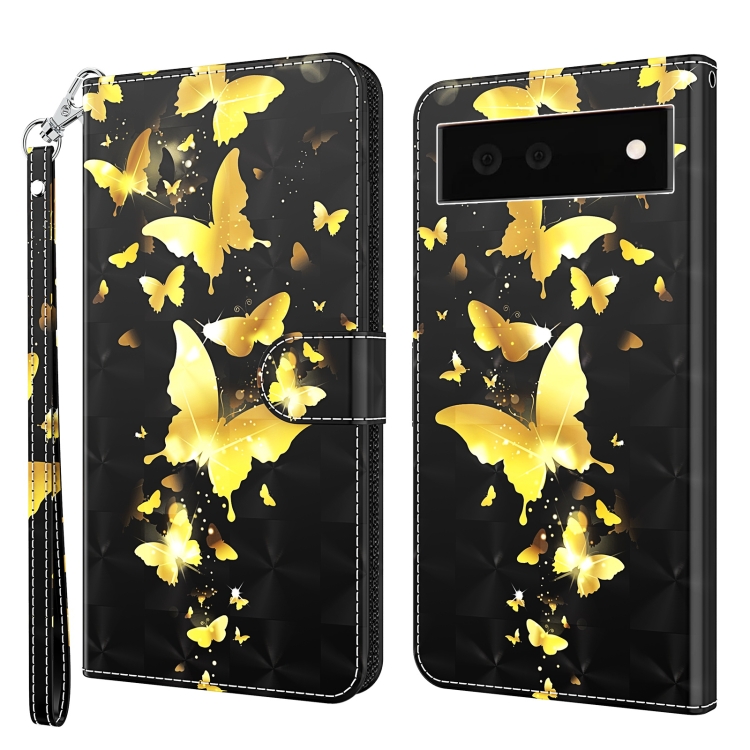 

For Google Pixel 6a 3D Painting Pattern TPU + PU Leather Phone Case(Gold Butterfly)