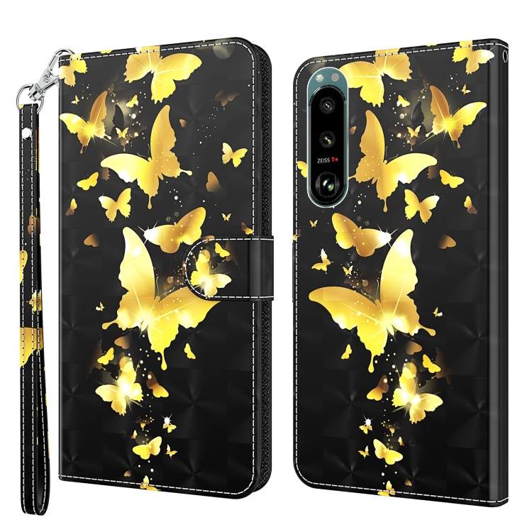 

For Sony Xperia 5 III 3D Painting Pattern TPU + PU Leather Phone Case(Gold Butterfly)