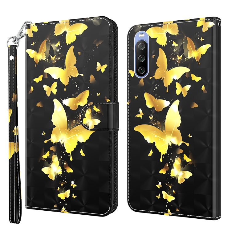 

For Sony Xperia 10 II 3D Painting Pattern TPU + PU Leather Phone Case(Gold Butterfly)