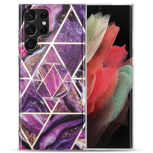 

For Samsung Galaxy A52 5G / 4G IMD Marble TPU Phone Case with Folding Holder(Purple)