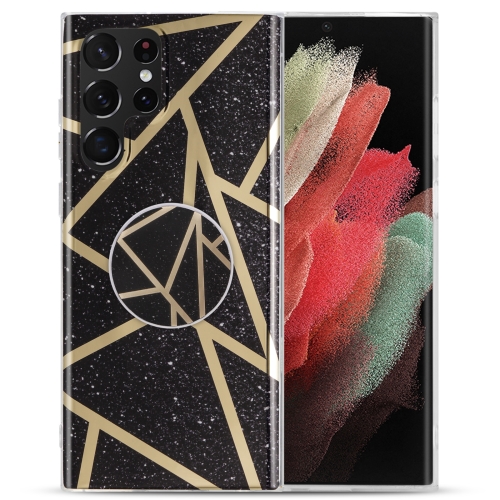 

For Samsung Galaxy A52 5G / 4G IMD Marble TPU Phone Case with Holder(Black)