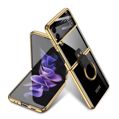 

For Samsung Galaxy Z Flip3 5G GKK Integrated Solid Color Plating Phone Case with Ring Holder(Deep Black)
