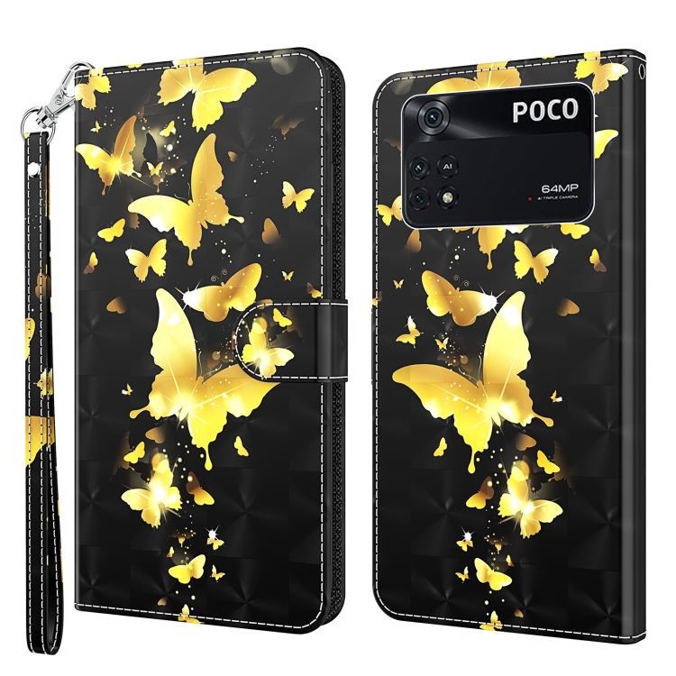 

For Xiaomi Poco M4 Pro 3D Painting Pattern TPU + PU Leather Phone Case(Gold Butterfly)