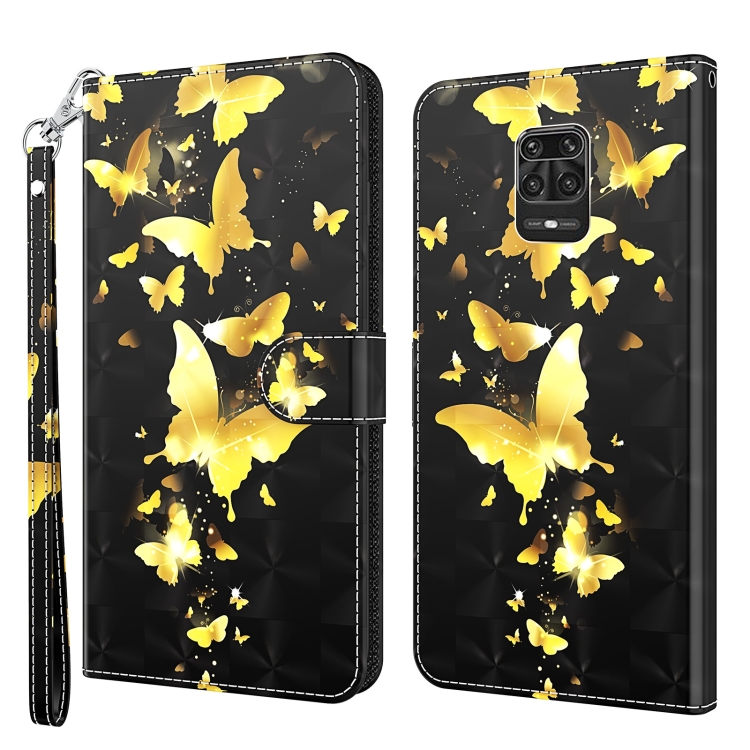 

For Xiaomi Redmi Note 10 Lite 3D Painting Pattern TPU + PU Leather Phone Case(Gold Butterfly)