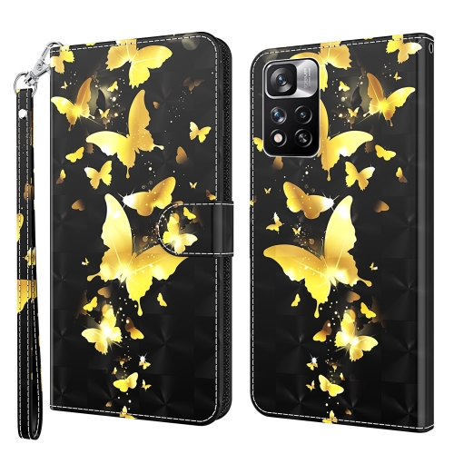 

For Xiaomi Redmi Note 11 3D Painting Pattern TPU + PU Leather Phone Case(Gold Butterfly)