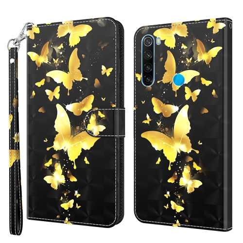 

For Xiaomi Redmi Note 8 2021 3D Painting Pattern TPU + PU Leather Phone Case(Gold Butterfly)