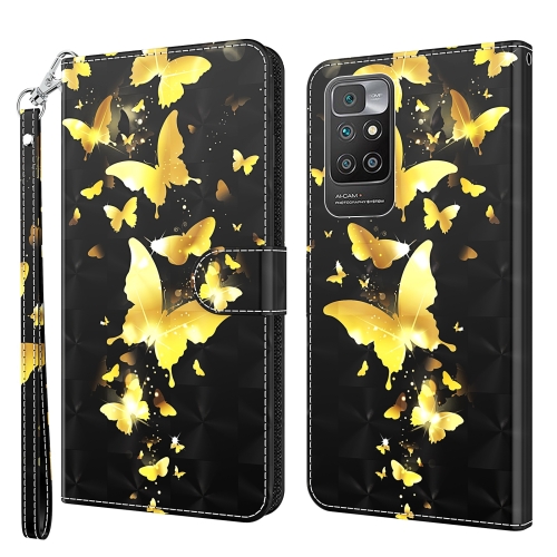 

For Xiaomi Redmi 10 3D Painting Pattern TPU + PU Leather Phone Case(Gold Butterfly)