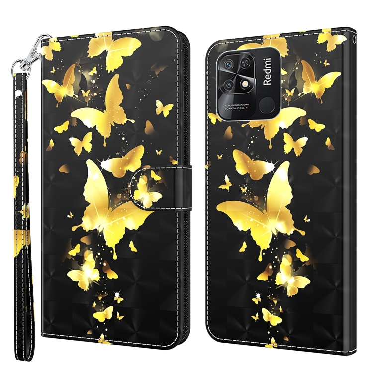 

For Xiaomi Redmi 10C International Version 3D Painting Pattern TPU + PU Leather Phone Case(Gold Butterfly)