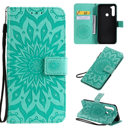 

Xiaomi Redmi Note 8T Pressed Printing Sunflower Pattern Horizontal Flip PU Leather Case with Holder & Card Slots & Wallet & Lanyard(Green)