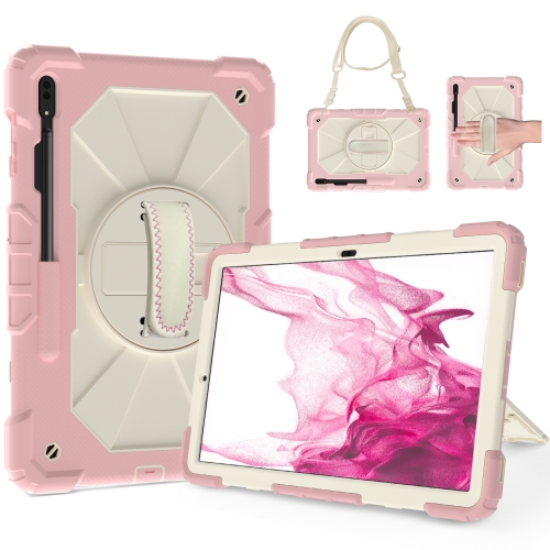 

For Samsung Galaxy Tab S8+ 12.4 inch SM-X800 / SM-X806 Contrast Color Robot Shockproof Silicone + PC Tablet Case(Rose Gold+Beige)