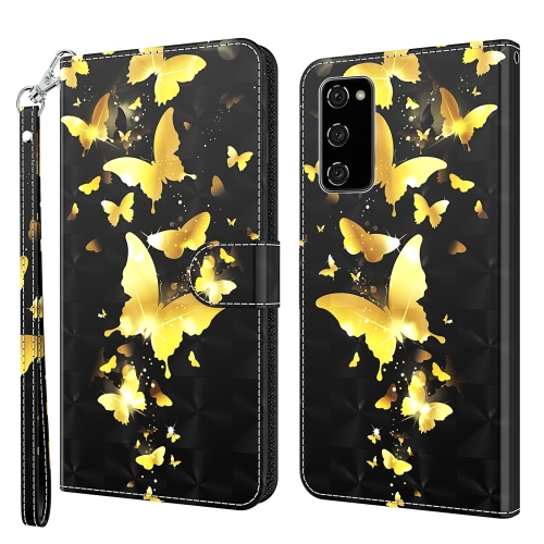 

For Samsung Galaxy A03s 166mm 3D Painting Pattern TPU + PU Leather Phone Case(Gold Butterfly)