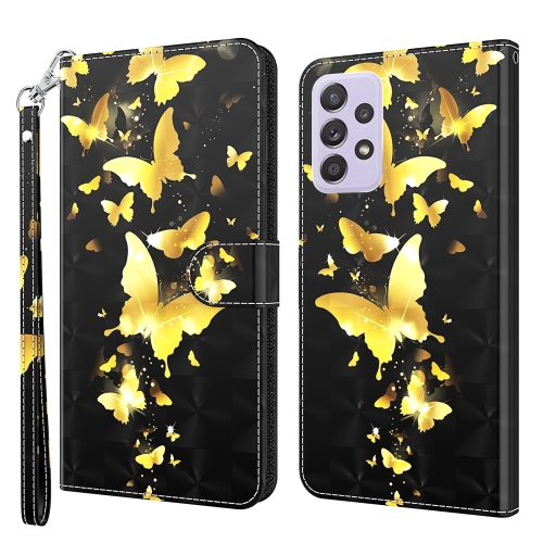 

For Samsung Galaxy A13 4G 3D Painting Pattern TPU + PU Leather Phone Case(Gold Butterfly)