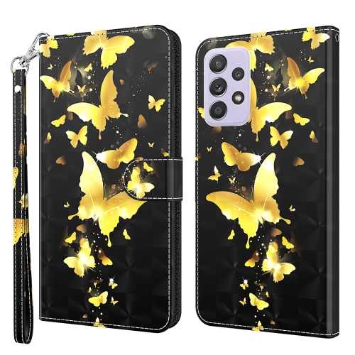 

For Samsung Galaxy A32 4G 3D Painting Pattern TPU + PU Leather Phone Case(Gold Butterfly)