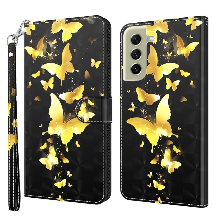 

For Samsung Galaxy S21 FE 5G 3D Painting Pattern TPU + PU Leather Phone Case(Gold Butterfly)