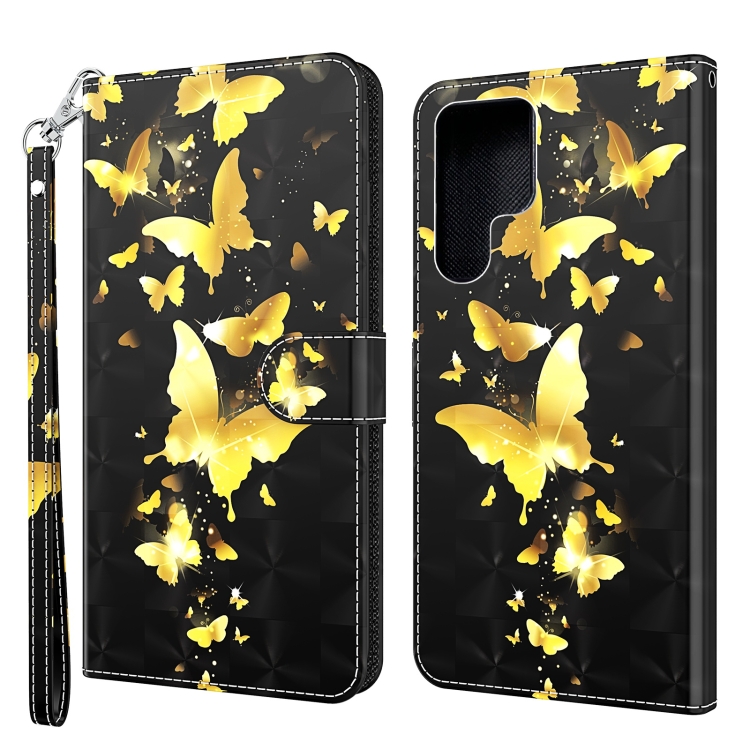 

For Samsung Galaxy S22 Ultra 5G 3D Painting Pattern TPU + PU Leather Phone Case(Gold Butterfly)