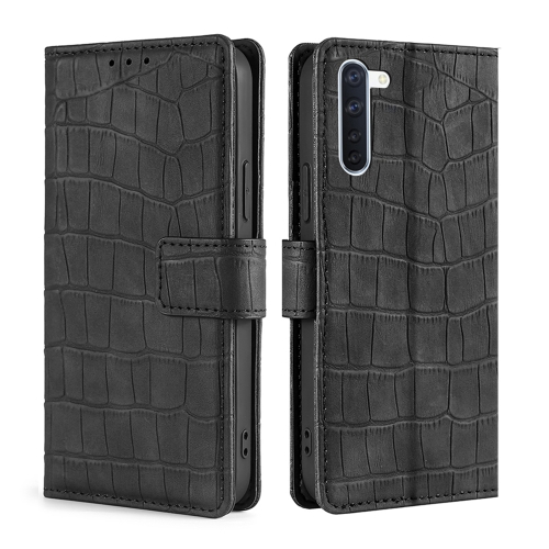 

For OPPO Reno3 A Japanese Version Skin Feel Crocodile Texture Magnetic Clasp PU Leather Phone Case(Black)