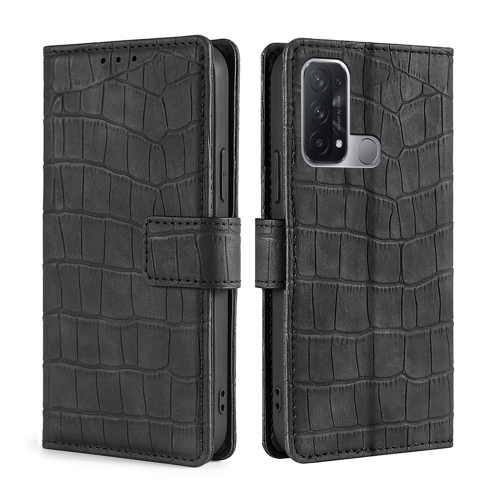 

For OPPO Reno5 A Skin Feel Crocodile Texture Magnetic Clasp PU Leather Phone Case(Black)