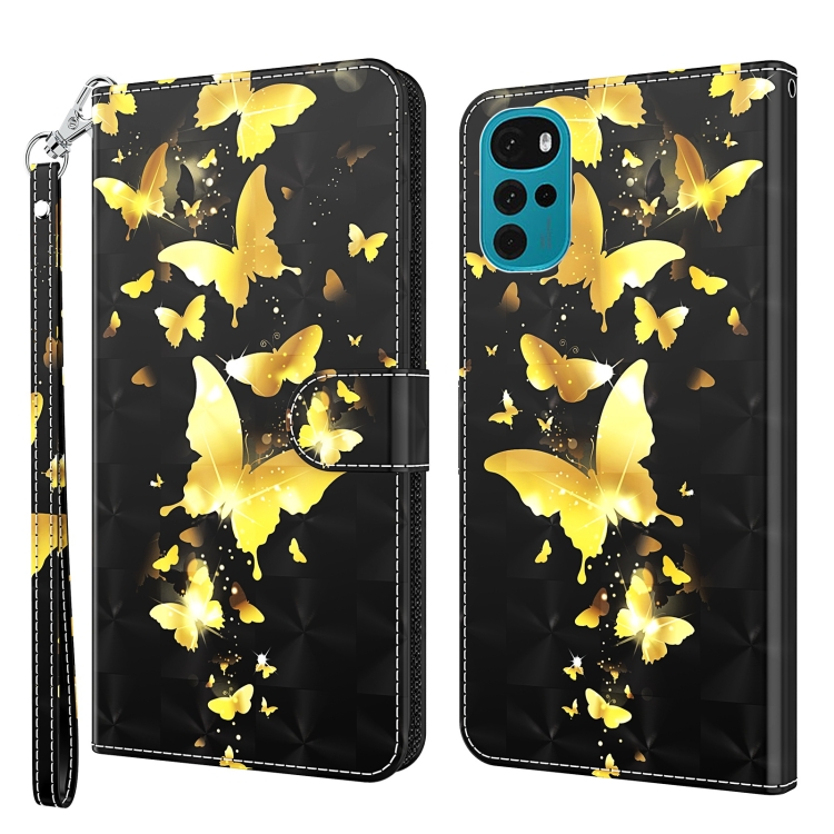 

For Motorola Moto G22 3D Painting Pattern TPU + PU Leather Phone Case(Gold Butterfly)