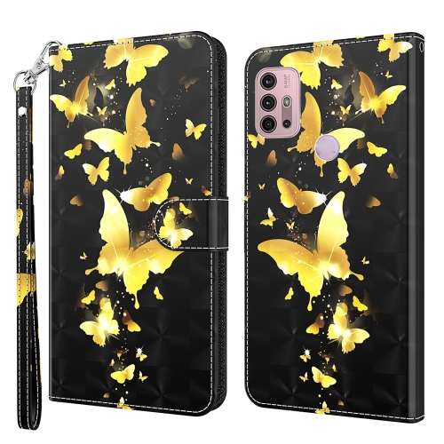 

For Motorola Moto G30 / G20 / G10 3D Painting Pattern TPU + PU Leather Phone Case(Gold Butterfly)